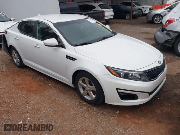 2015 Kia Optima LX with VIN KNAGM4A74F5587415, listed as a IAAI auction lot 41184428 with 128,549 mi miles. Bid and sale history available at carsss.com. Image 1.