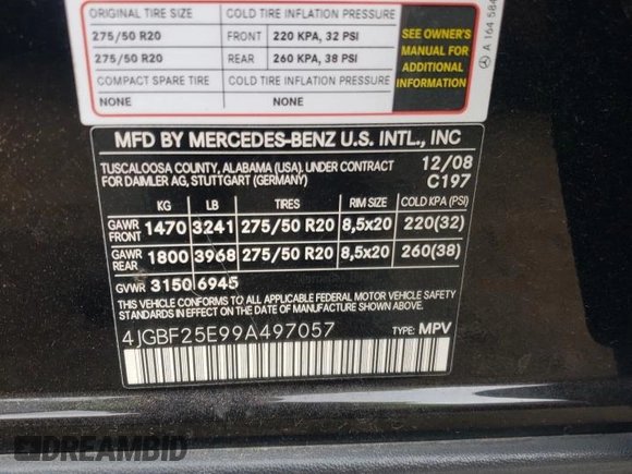 2009 Mercedes-Benz GL-Class 3.0L BlueTEC with VIN 4JGBF25E99A497057, listed as a Copart auction lot 64082564 with 124,216 mi miles and Salvage Title. Bid and sale history available at carsss.com. Image 13.