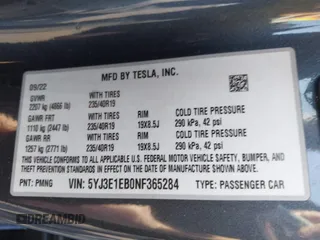 2022 Tesla Model 3 Long Range with VIN 5YJ3E1EB0NF365284, listed as a IAAI auction lot 41899706 with 36,463 mi miles and . Bid and sale history available at DreamBid. Image 9.