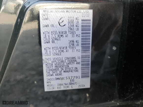 2014 Infiniti QX60 Hybrid with VIN 5N1CL0MN5EC517791, listed as a Copart auction lot 87050964 with NaN miles and Clean Title. Bid and sale history available at carsss.com. Image 13.