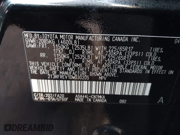2013 Toyota RAV4 XLE with VIN 2T3RFREV1DW030205, listed as a IAAI auction lot 41470204 with 97,087 mi miles. Bid and sale history available at carsss.com. Image 9.