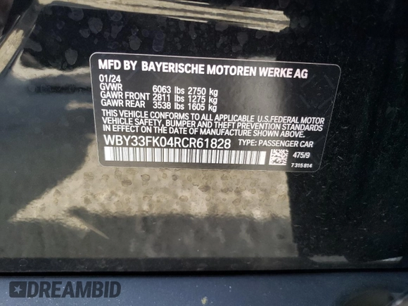 2024 BMW i5 eDrive40 z VIN WBY33FK04RCR61828, wystawiony jako Copart lot #75008794 z przebiegiem 11 905 mil mil oraz Szkody całkowita. Historia ofert i sprzedaży dostępna na DreamBid. Obrazek 14.