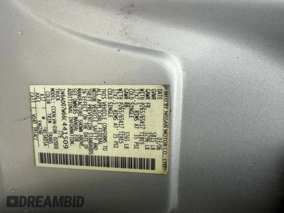 2006 Nissan Frontier SE с VIN 1N6AD07W66C441509, выставлен на аукционе Copart как лот 55877445 с пробегом 217 193 миль миль и Чистый • Clean title. История ставок и продаж доступна на DreamBid. Изображение 10.