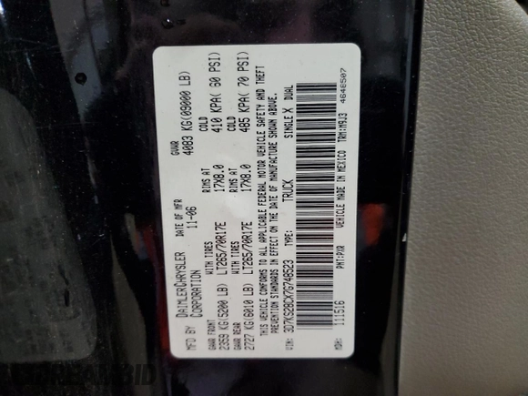 2007 Dodge Ram 2500 SLT with VIN 3D7KS28CX7G748523, listed as a Copart auction lot 45048285 with 354,317 mi miles and Salvage Title. Bid and sale history available at carsss.com. Image 14.
