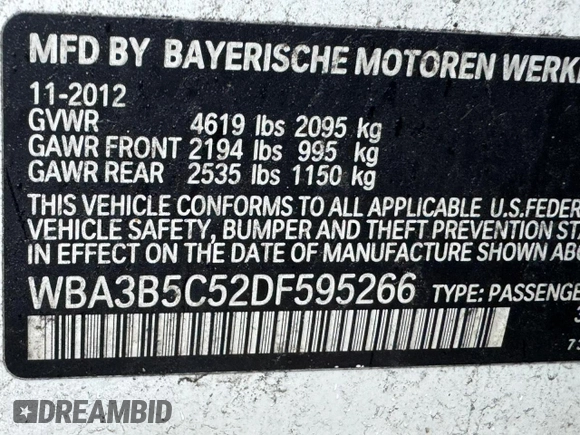 2013 BMW 3 Series 328i xDrive z VIN WBA3B5C52DF595266, wystawiony jako Copart lot #56255645 z przebiegiem 131 540 mil mil oraz Czysty tytuł • Clean title. Historia ofert i sprzedaży dostępna na DreamBid. Obrazek 10.