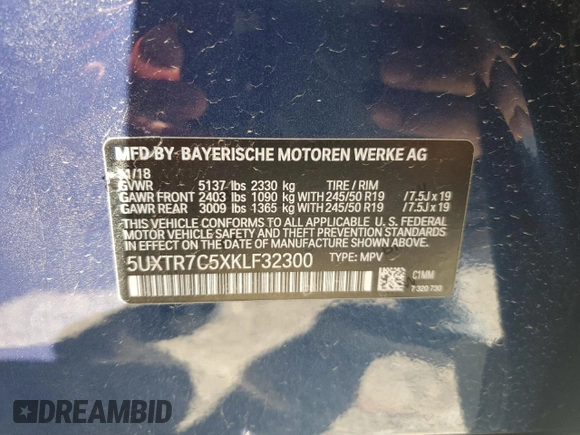 2019 BMW X3 sDrive30i with VIN 5UXTR7C5XKLF32300, listed as a Copart auction lot 45169765 with 39,996 mi miles and Salvage Title. Bid and sale history available at carsss.com. Image 14.