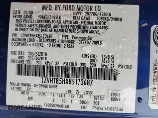 2008 Ford Mustang GT Deluxe with VIN 1ZVHT85HX85173687, listed as a Copart auction lot 43160095 with Not Provided miles and Salvage Title. Bid and sale history available at DreamBid. Image 15.