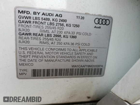 2021 Audi Q5 Prestige z VIN WA1CAAFY8M2032874, wystawiony jako Copart lot #61578455 z przebiegiem 38 903 mil mil oraz Szkoda całkowita • Salvage title. Historia ofert i sprzedaży dostępna na DreamBid. Obrazek 13.