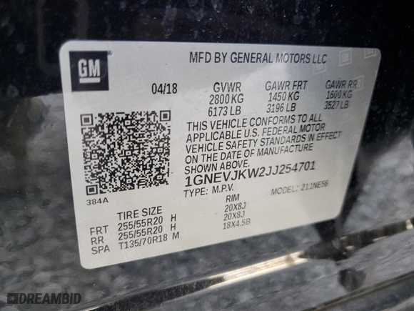 2018 Chevrolet Traverse Premier with VIN 1GNEVJKW2JJ254701, listed as a Copart auction lot 53482085 with 152,687 mi miles and Clean Title. Bid and sale history available at carsss.com. Image 12.