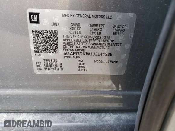 2018 Buick Enclave Avenir with VIN 5GAERDKW1JJ144335, listed as a Copart auction lot 82680364 with 103,163 mi miles and Salvage Title. Bid and sale history available at DreamBid. Image 13.
