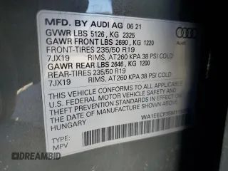 2021 Audi Q3 S line Premium Plus with VIN WA1EECF35M1153722, listed as a Copart auction lot 56537615 with 42,396 mi miles and Salvage title. Bid and sale history available at DreamBid. Image 12.