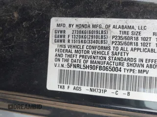 2015 Honda Odyssey Touring Elite with VIN 5FNRL5H90FB065004, listed as a IAAI auction lot 42461597 with 317,523 mi miles and . Bid and sale history available at DreamBid. Image 9.