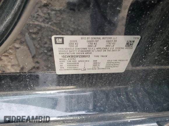 2015 Chevrolet Silverado 1500 LTZ with VIN 1GCVKSEC6FZ206913, listed as a Copart auction lot 46155205 with 131,668 mi miles and Salvage Title. Bid and sale history available at carsss.com. Image 12.