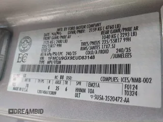 2014 Ford Escape SE with VIN 1FMCU9GX9EUD83148, listed as a IAAI auction lot 42449815 with 120,062 mi miles and . Bid and sale history available at DreamBid. Image 9.