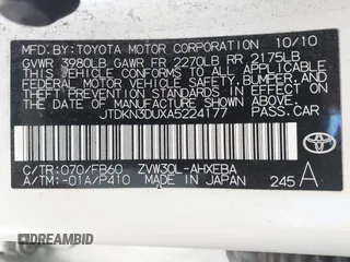 2010 Toyota Prius II with VIN JTDKN3DUXA5224177, listed as a IAAI auction lot 41389358 with 238,489 mi miles. Bid and sale history available at carsss.com. Image 9.