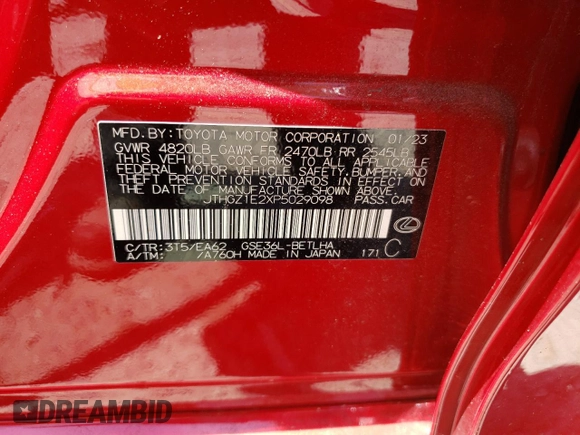 2023 Lexus IS with VIN JTHGZ1E2XP5029098, listed as a Copart auction lot 60492824 with 8,314 mi miles and Salvage Title. Bid and sale history available at carsss.com. Image 13.