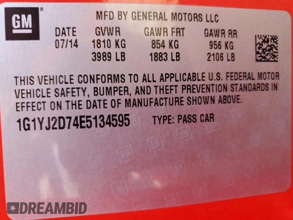 2014 Chevrolet Corvette Z51 2LT with VIN 1G1YJ2D74E5134595, listed as a Copart auction lot 52047495 with 41,061 mi miles and Non repairable. Bid and sale history available at DreamBid. Image 12.