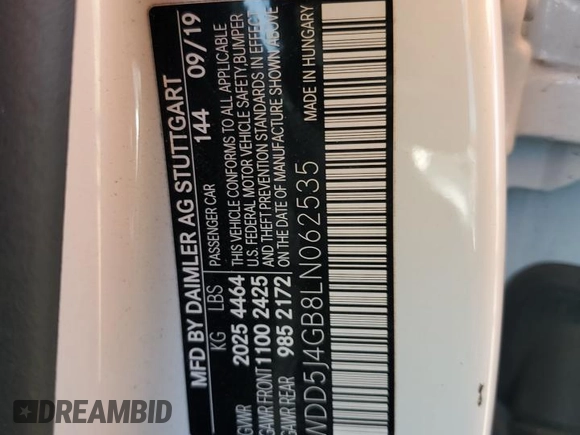 2020 Mercedes-Benz CLA 250 with VIN WDD5J4GB8LN062535, listed as a Copart auction lot 49666095 with 60,088 mi miles and Salvage Title. Bid and sale history available at DreamBid. Image 12.
