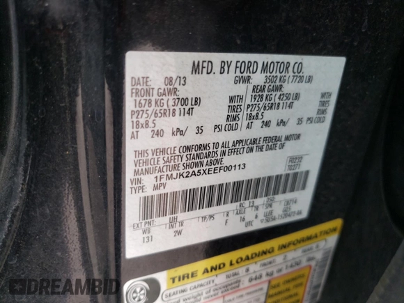 2014 Ford Expedition Max Limited with VIN 1FMJK2A5XEEF00113, listed as a Copart auction lot 63758265 with 134,372 mi miles and Salvage title. Bid and sale history available at DreamBid. Image 13.