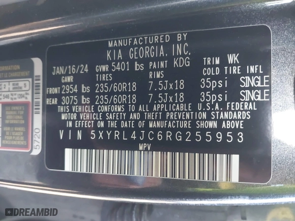 2024 Kia Sorento S with VIN 5XYRL4JC6RG255953, listed as a IAAI auction lot 41842589 with 28,030 mi miles. Bid and sale history available at carsss.com. Image 9.