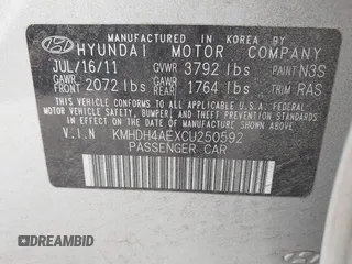 2012 Hyundai Elantra Limited with VIN KMHDH4AEXCU250592, listed as a IAAI auction lot 42326306 with 165,260 mi miles and . Bid and sale history available at DreamBid. Image 9.