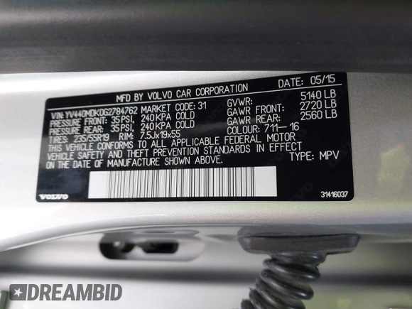 2016 Volvo XC60 T5 Drive-E Premier с VIN YV440MDK0G2784762, выставлен на аукционе IAAI как лот 42159471 с пробегом 59 951 миль миль и . История ставок и продаж доступна на DreamBid. Изображение 9.
