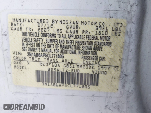 2012 Nissan Sentra S с VIN 3N1AB6AP5CL771805, выставлен на аукционе IAAI как лот 42505491 с пробегом 142 315 миль миль и . История ставок и продаж доступна на DreamBid. Изображение 9.