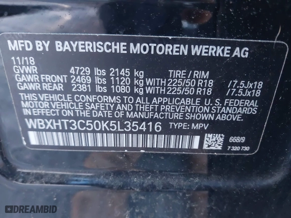 2019 BMW X1 xDrive28i with VIN WBXHT3C50K5L35416, listed as a IAAI auction lot 41195144 with 75,643 mi miles. Bid and sale history available at carsss.com. Image 9.