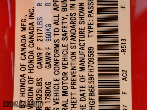 2015 Honda Civic Sedan Si with VIN 2HGFB6E59FH709589, listed as a Copart auction lot 48765265 with 73,331 mi miles and Salvage Title. Bid and sale history available at carsss.com. Image 13.
