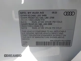 2023 Audi Q5 S line Premium with VIN WA1GAAFY7P2162649, listed as a IAAI auction lot 41540081 with 6,382 mi miles. Bid and sale history available at carsss.com. Image 9.