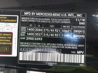 2019 Mercedes-Benz GLE 43 AMG with VIN 4JGED6EB6KA138562, listed as a IAAI auction lot 41808953 with 31,107 mi miles and . Bid and sale history available at DreamBid. Image 9.