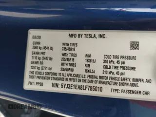 2020 Tesla Model 3 Standard Range Plus z VIN 5YJ3E1EA8LF785010, wystawiony jako IAAI lot #42130951 z przebiegiem 90 072 mil mil oraz . Historia ofert i sprzedaży dostępna na DreamBid. Obrazek 9.