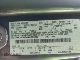 2022 Ford Escape SE с VIN 1FMCU0G64NUB96239, выставлен на аукционе IAAI как лот 42337405 с пробегом 29 199 миль миль и . История ставок и продаж доступна на DreamBid. Изображение 9.