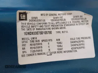 2003 Chevrolet Venture Y3G Mobility z VIN 1GNDX03E73D105790, wystawiony jako IAAI lot #42298564 z przebiegiem 159 444 mil mil oraz . Historia ofert i sprzedaży dostępna na DreamBid. Obrazek 9.