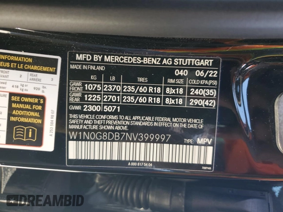 2022 Mercedes-Benz GLC 300 with VIN W1N0G8DB7NV399997, listed as a Copart auction lot 60511735 with 12,563 mi miles and Salvage title. Bid and sale history available at DreamBid. Image 14.