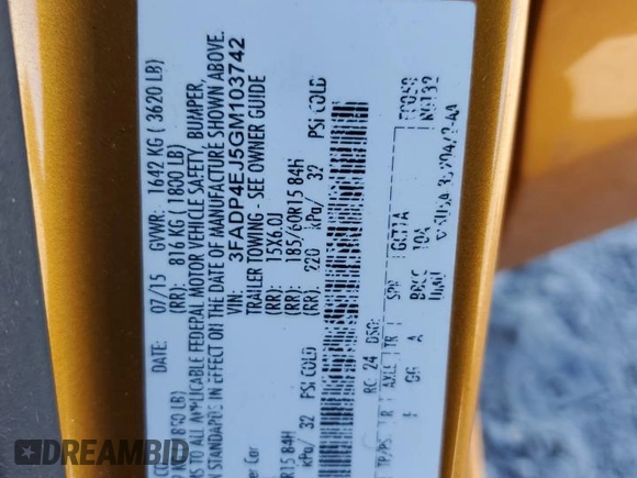 2016 Ford Fiesta SE with VIN 3FADP4EJ5GM103742, listed as a Copart auction lot 49096055 with 144,888 mi miles and Salvage Title. Bid and sale history available at DreamBid. Image 14.