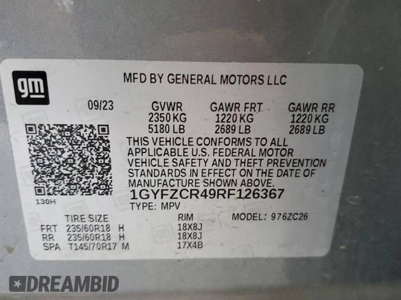 2024 Cadillac XT4 FWD Premium Luxury with VIN 1GYFZCR49RF126367, listed as a Copart auction lot 60196465 with 40,827 mi miles and Clean title. Bid and sale history available at DreamBid. Image 13.