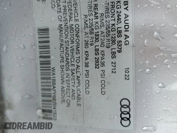 2023 Audi Q5 Premium Plus with VIN WA1BBAFY6P2041523, listed as a Copart auction lot 61055955 with 40,357 mi miles and Salvage title. Bid and sale history available at DreamBid. Image 14.