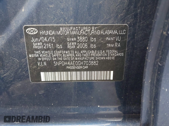 2016 Hyundai Elantra SE with VIN 5NPDH4AE0GH703882, listed as a IAAI auction lot 42483409 with 114,523 mi miles and . Bid and sale history available at DreamBid. Image 9.