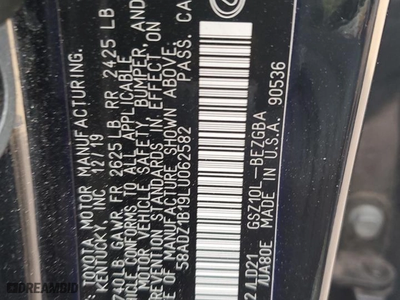 2020 Lexus ES with VIN 58ADZ1B19LU062582, listed as a Copart auction lot 88974385 with 61,840 mi miles and Salvage Title. Bid and sale history available at carsss.com. Image 14.