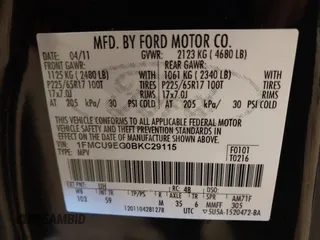 2011 Ford Escape Limited with VIN 1FMCU9EG0BKC29115, listed as a IAAI auction lot 41605426 with 189,187 mi miles. Bid and sale history available at carsss.com. Image 9.