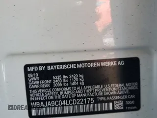 2020 BMW 5 Series 530e with VIN WBAJA9C04LCD22175, listed as a Copart auction lot 56173635 with 64,371 mi miles and Salvage title. Bid and sale history available at DreamBid. Image 12.