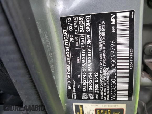 2013 Mercedes-Benz GLK 250 with VIN WDCGG0EB5DG099796, listed as a Copart auction lot 73960784 with Not Provided miles and Clean Title. Bid and sale history available at DreamBid. Image 13.