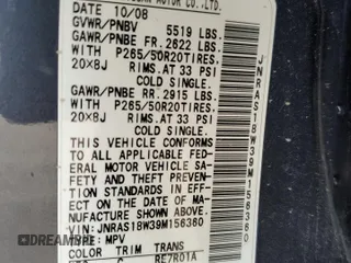 2009 Infiniti FX35 with VIN JNRAS18W39M156360, listed as a Copart auction lot 74988014 with 206,260 mi miles and Salvage Title. Bid and sale history available at carsss.com. Image 12.