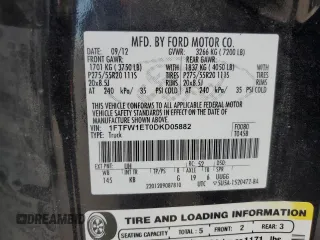 2013 Ford F-150 XL with VIN 1FTFW1ET0DKD05882, listed as a Copart auction lot 57662035 with 230,380 mi miles and Salvage title. Bid and sale history available at DreamBid. Image 12.