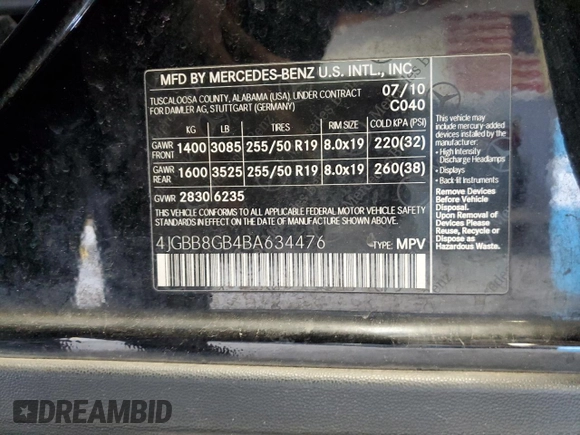 2011 Mercedes-Benz M 350 z VIN 4JGBB8GB4BA634476, wystawiony jako Copart lot #55727835 z przebiegiem 173 516 mil mil oraz Szkoda całkowita • Salvage title. Historia ofert i sprzedaży dostępna na DreamBid. Obrazek 12.