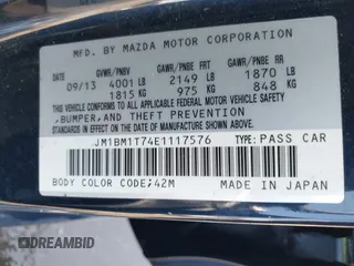 2014 Mazda 3 i SV with VIN JM1BM1T74E1117576, listed as a IAAI auction lot 42062701 with 107,528 mi miles and . Bid and sale history available at DreamBid. Image 9.