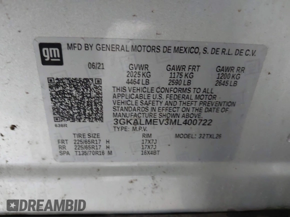 2021 GMC Terrain SLE с VIN 3GKALMEV3ML400722, выставлен на аукционе IAAI как лот 42156533 с пробегом 85 156 миль миль и . История ставок и продаж доступна на DreamBid. Изображение 9.