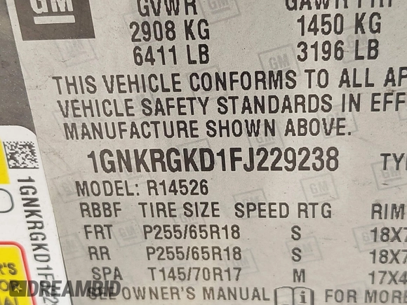 2015 Chevrolet Traverse LT z VIN 1GNKRGKD1FJ229238, wystawiony jako IAAI lot #42543288 z przebiegiem 285 667 mil mil oraz . Historia ofert i sprzedaży dostępna na DreamBid. Obrazek 9.