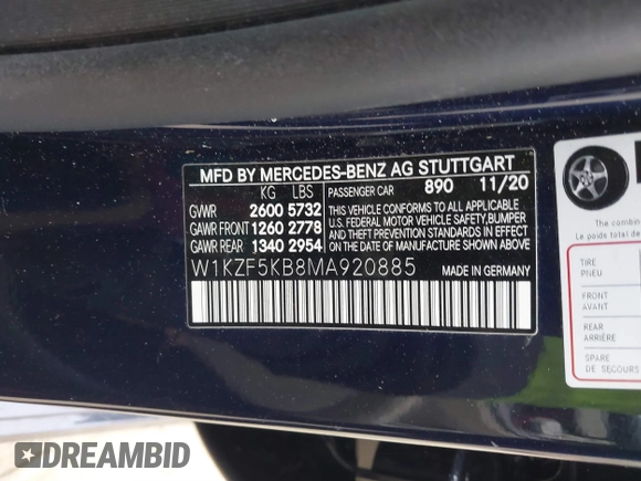 2021 Mercedes-Benz E-Class E 450 with VIN W1KZF5KB8MA920885, listed as a IAAI auction lot 41547975 with 24,000 mi miles. Bid and sale history available at carsss.com. Image 9.